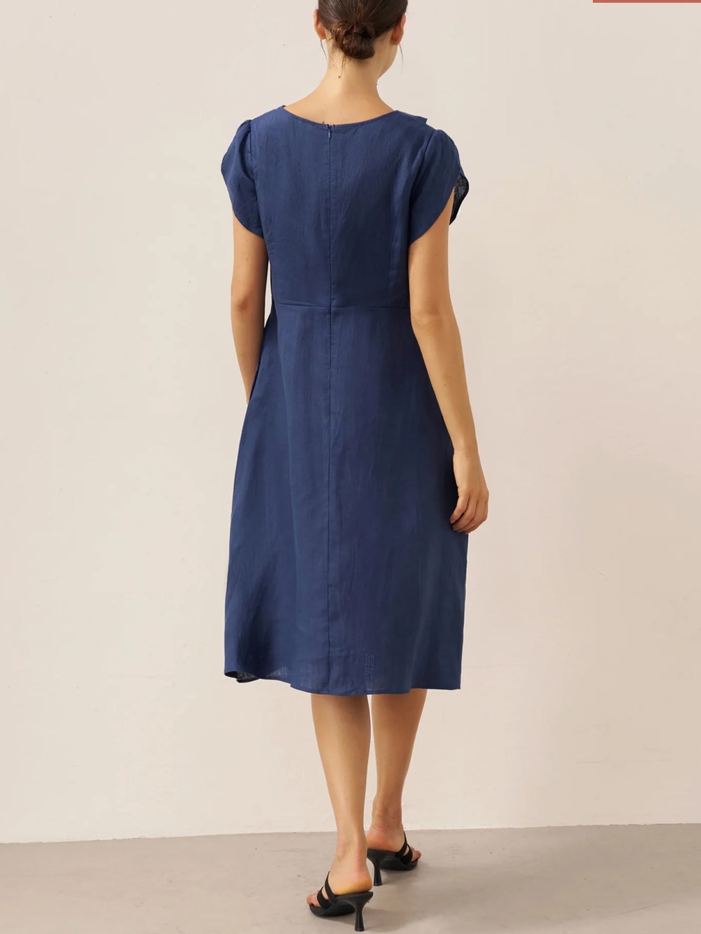 NEW Lintico Fiona Crescent Collar Flutter Sleeve Midi Dress XL Navy Lagenlook - Picture 7 of 16